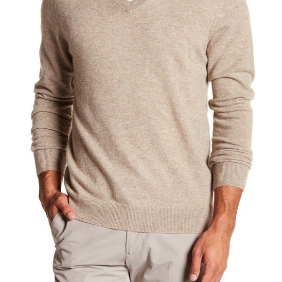 Qi V-Neck, Ribbed 100% Wool Sweater. Size: L. Color: 2 Colors: Red & Brown - Picture 4 of 4